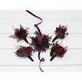Wedding Boutonnieres & Wrist Corsage in Purple, Burgundy & Gold | Faux Flower Accessories
