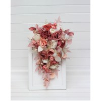 Cascade bridal and Bridesmaid  Bouquets in dusty rose cream color scheme. Wedding flowers. Faux bouquet. 5321
