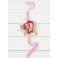  Wedding boutonnieres and wrist corsage  in dusty rose cream color scheme. Flower accessories. 5321