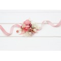 Wedding boutonnieres and wrist corsage in dusty rose cream color scheme. Flower accessories. 5321