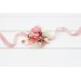 Wedding boutonnieres and wrist corsage in dusty rose cream color scheme. Flower accessories. 5321