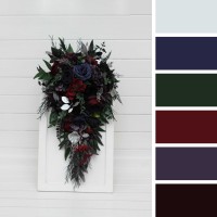 Bouquets in purple black navy blue burgundy silver green color scheme. Bridal bouquet. Faux bouquet. Bridesmaid bouquet. 5320
