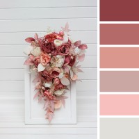 Cascade bridal and Bridesmaid  Bouquets in dusty rose cream color scheme. Wedding flowers. Faux bouquet. 5321