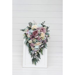 Bouquets in dusty purple pale turquoise cream color theme. Bridal bouquet. Faux bouquet. Bridesmaid bouquet. 5322