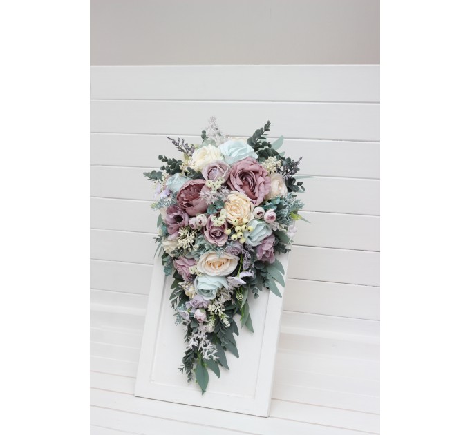 Wedding Bouquets in Dusty Purple, Pale Turquoise & Cream | Faux Bridal & Bridesmaid Bouquets
