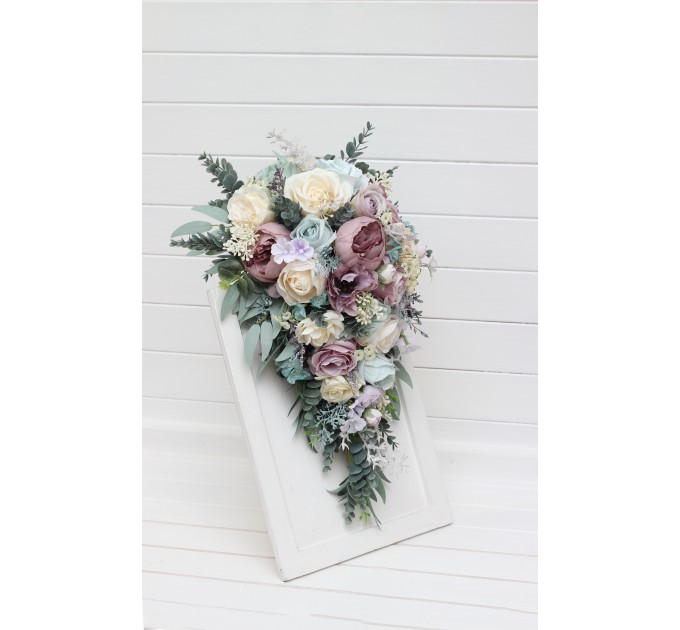 Wedding Bouquets in Dusty Purple, Pale Turquoise & Cream | Faux Bridal & Bridesmaid Bouquets