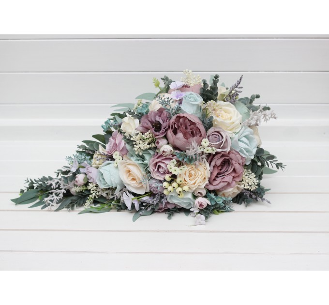 Wedding Bouquets in Dusty Purple, Pale Turquoise & Cream | Faux Bridal & Bridesmaid Bouquets