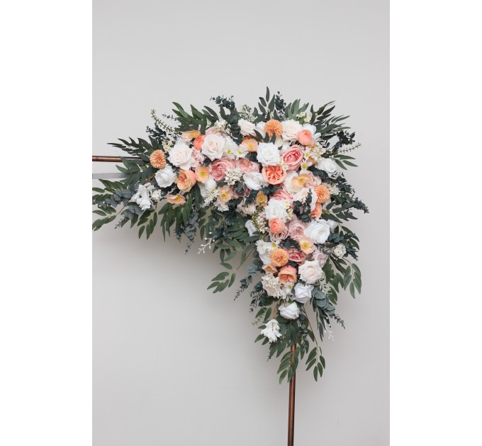 Flower Arch Arrangement in Blush Pink, White, Peach & Yellow | Faux Floral Archway for Wedding