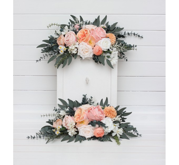 Flower Arch Arrangement in Blush Pink, White, Peach & Yellow | Faux Floral Archway for Wedding