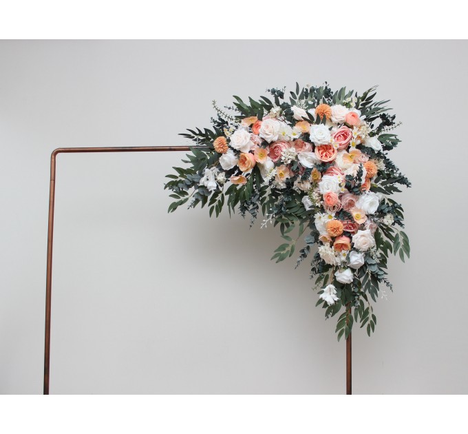 Flower Arch Arrangement in Blush Pink, White, Peach & Yellow | Faux Floral Archway for Wedding