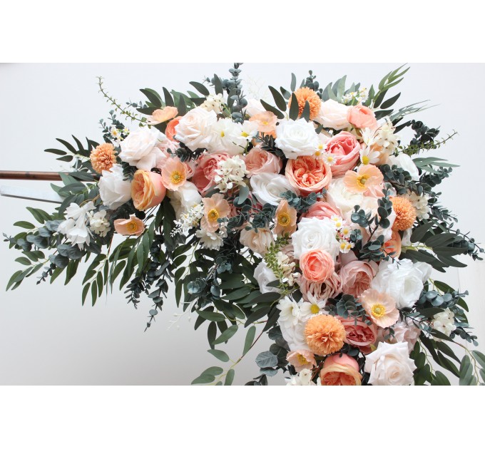 Flower Arch Arrangement in Blush Pink, White, Peach & Yellow | Faux Floral Archway for Wedding