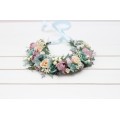 Dusty purple pale turquoise cream flower crown. Hair wreath. Flower girl crown. Wedding flowers. 5322