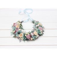 Dusty purple pale turquoise cream flower crown. Hair wreath. Flower girl crown. Wedding flowers. 5322