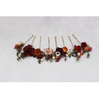  Set of  8 bobby pins in rust burgundy dusty rose ivory color scheme. Hair accessories. Flower accessories for wedding.  0039