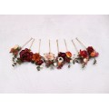 Set of 8 bobby pins in rust burgundy dusty rose ivory color scheme. Hair accessories. Flower accessories for wedding. 0039