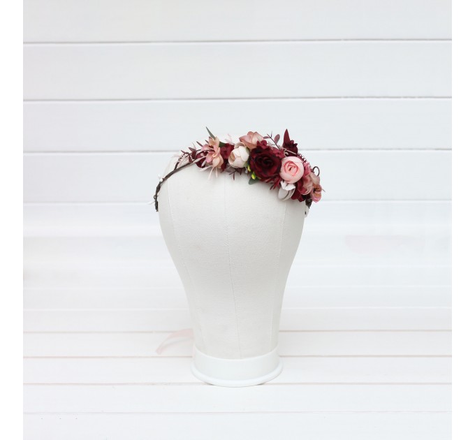 Burgundy blush pink dusty rose flower crown. Hair wreath. Flower girl crown. Wedding flowers. 5256