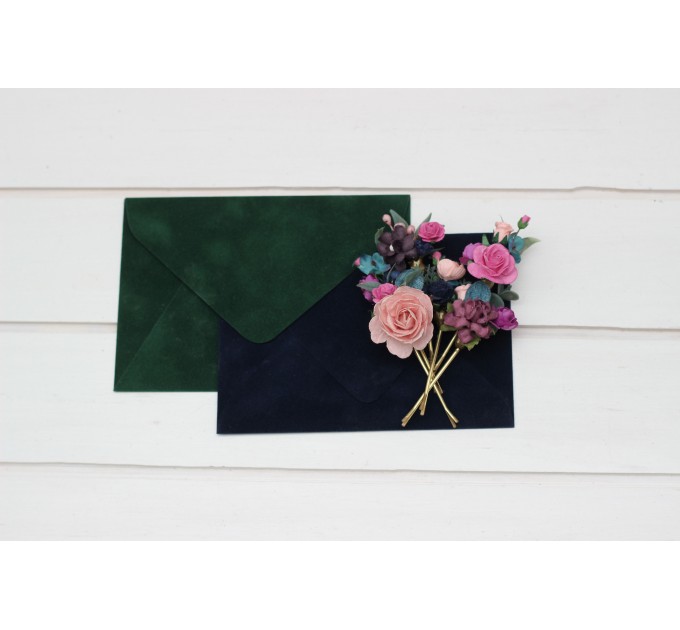 Set of 6 bobby pins in emerald green purple magenta teal color scheme. Jewel-tone wedding.Hair accessories. Flower accessories for wedding. 5055