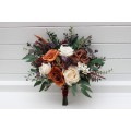 Bridesmaid Bouquet in Brown, Cream, Purple, Rust & Burgundy | Fall Wedding Faux Bouquet