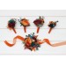 Wedding boutonnieres and wrist corsage in teal rust burgundy gold color scheme. Flower accessories. 5311