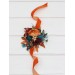 Wedding boutonnieres and wrist corsage in teal rust burgundy gold color scheme. Flower accessories. 5311