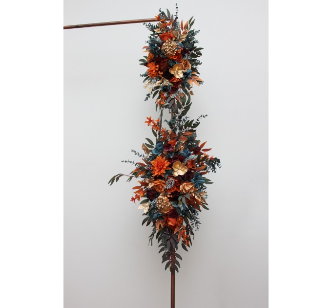 Flower Arch Arrangement in Teal, Rust, Burgundy & Gold | Faux Floral Archway for Wedding