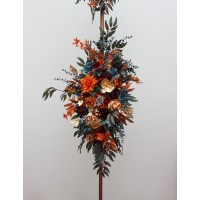 Flower arch arrangement in teal rust burgundy gold colors.  Arbor flowers. Floral archway. Faux flowers for wedding arch. 5311