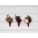 Wedding boutonnieres and wrist corsage in burgundy ivory white brown color scheme. Flower accessories. Pocket boutonniere. 5310