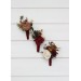 Wedding boutonnieres and wrist corsage in burgundy ivory white brown color scheme. Flower accessories. Pocket boutonniere. 5310