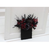  Wedding boutonnieres and wrist corsage  in black and burgundy color scheme. Flower accessories. Pocket boutonniere. 5325