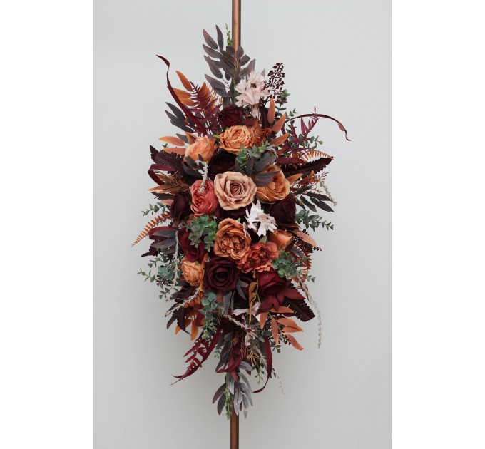 Flower Arch Arrangement in Burgundy & Terracotta | Faux Floral Archway for Wedding