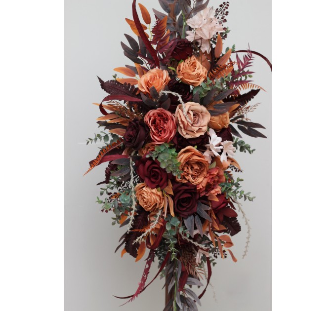 Flower Arch Arrangement in Burgundy & Terracotta | Faux Floral Archway for Wedding