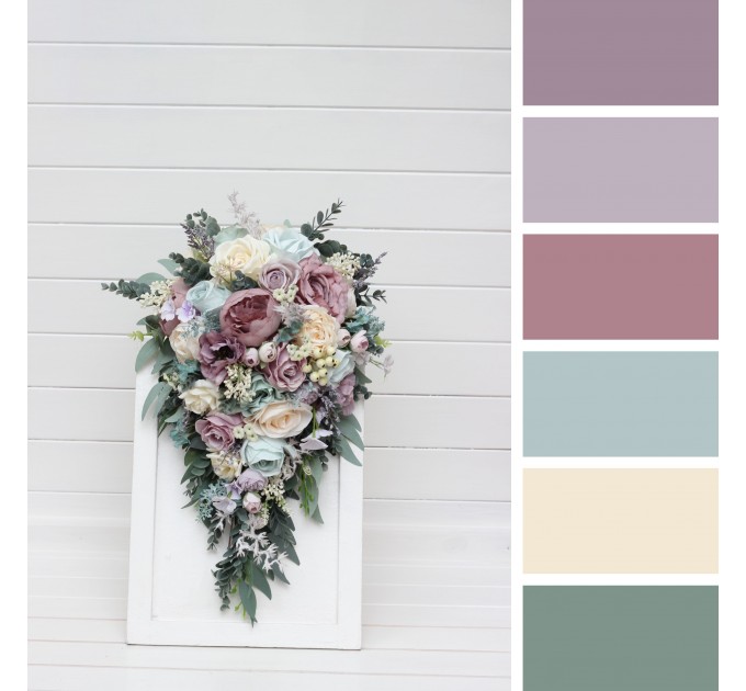 Wedding Bouquets in Dusty Purple, Pale Turquoise & Cream | Faux Bridal & Bridesmaid Bouquets