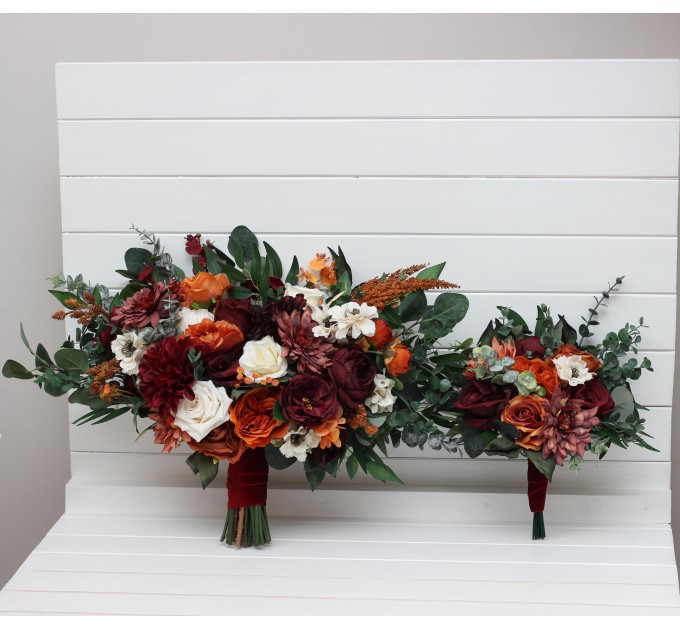 Wedding Bouquets in Burnt Orange, Burgundy & Cream | Faux Bridal & Bridesmaid Bouquets