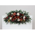 Flower Arch Arrangement in Burnt Orange, Burgundy & Cream | Faux Floral Archway for Wedding