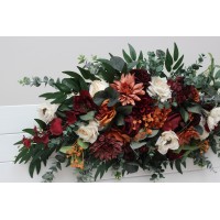  Flower arch arrangement in burnt orange burgundy cream colors.  Arbor flowers. Floral archway. Faux flowers for wedding arch. 5323
