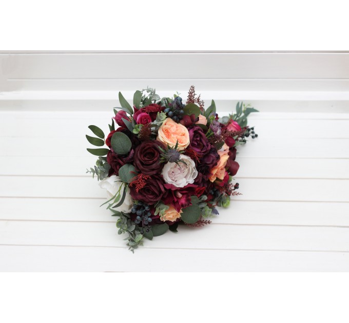 Wedding Bouquets in Purple, Peach, Burgundy & Magenta | Faux Bridal & Bridesmaid Bouquets
