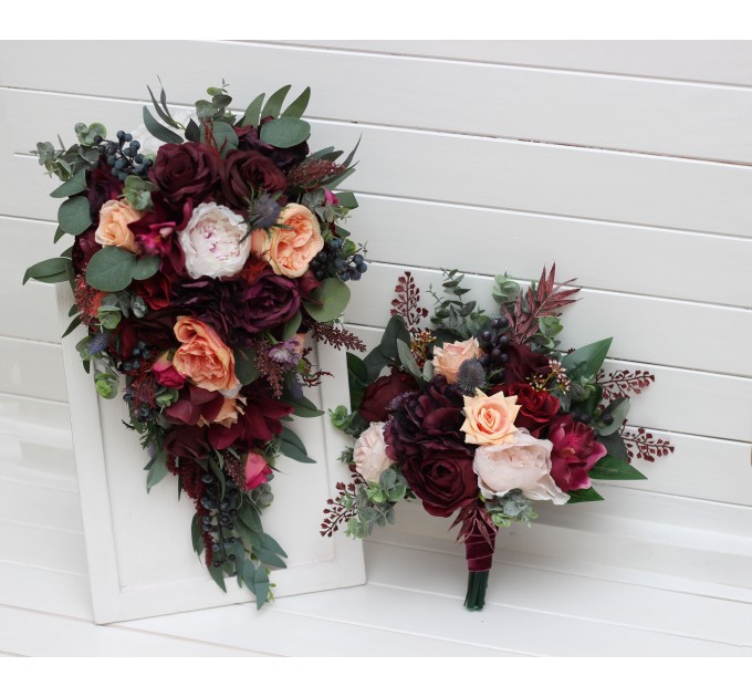 Wedding Bouquets in Purple, Peach, Burgundy & Magenta | Faux Bridal & Bridesmaid Bouquets