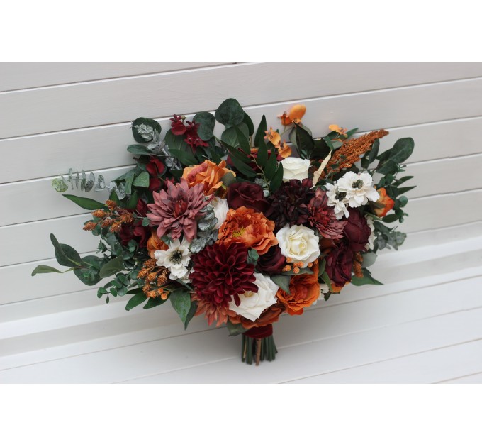 Wedding Bouquets in Burnt Orange, Burgundy & Cream | Faux Bridal & Bridesmaid Bouquets