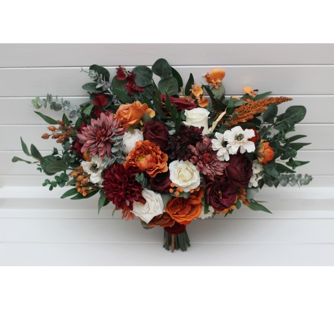 Wedding Bouquets in Burnt Orange, Burgundy & Cream | Faux Bridal & Bridesmaid Bouquets