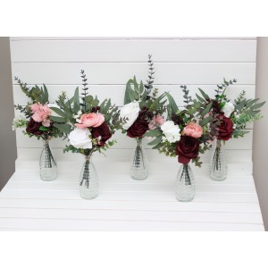 Burgundy blush pink ivory white mini bouquets for vases. Flowers for wedding decor. Centerpiece. 5036