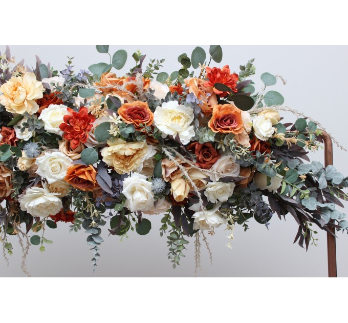 Flower Arch Arrangement in Rust, Orange & Cream | Faux Floral Archway for Wedding