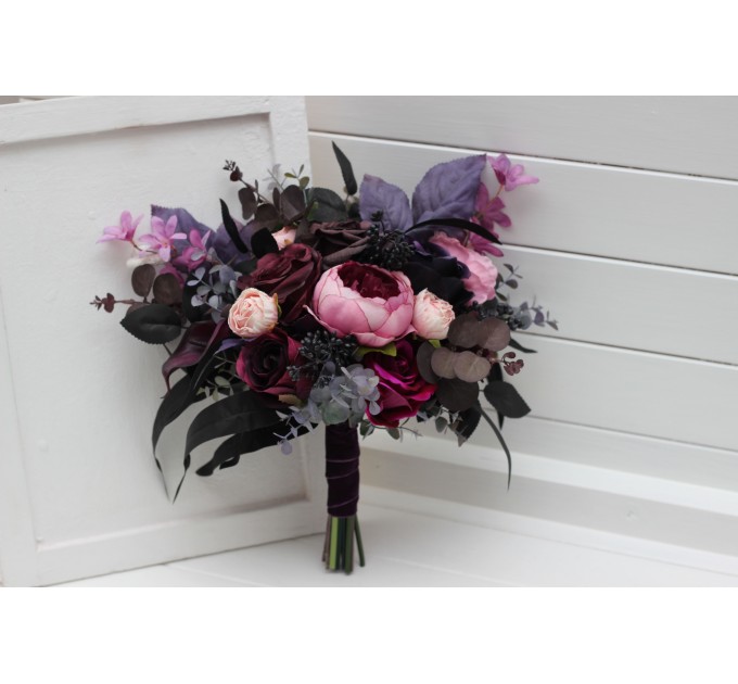 Wedding Bouquets in Deep Purple, Fuchsia & Candy Pink | Cascading Faux Bridal & Bridesmaid Bouquets