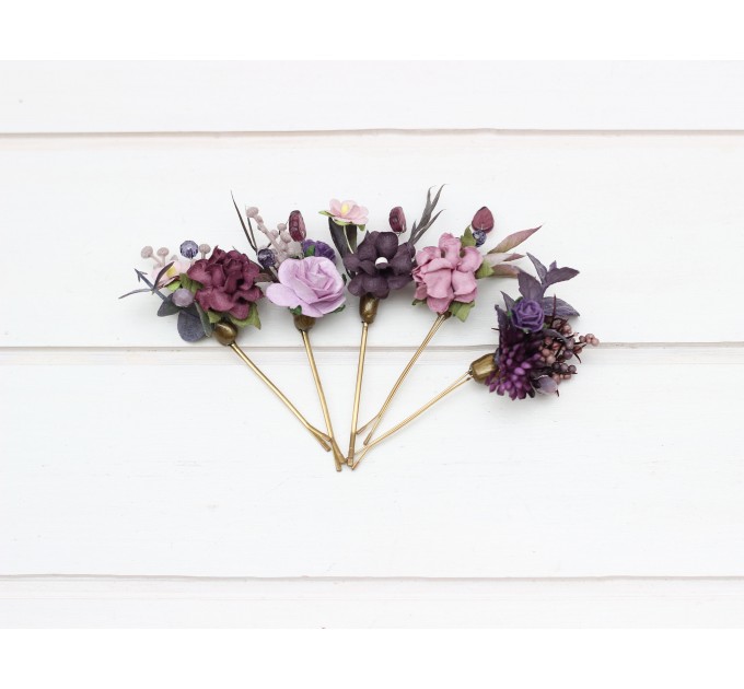 Set of 5 bobby pins in purple lilac color scheme. Hair accessories. Flower accessories for wedding. 5326