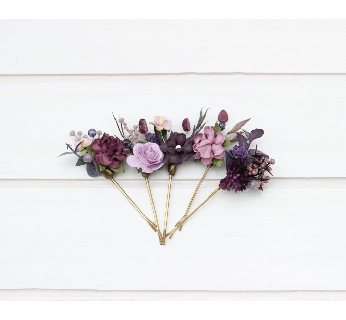 Set of 5 bobby pins in purple lilac color scheme. Hair accessories. Flower accessories for wedding. 5326