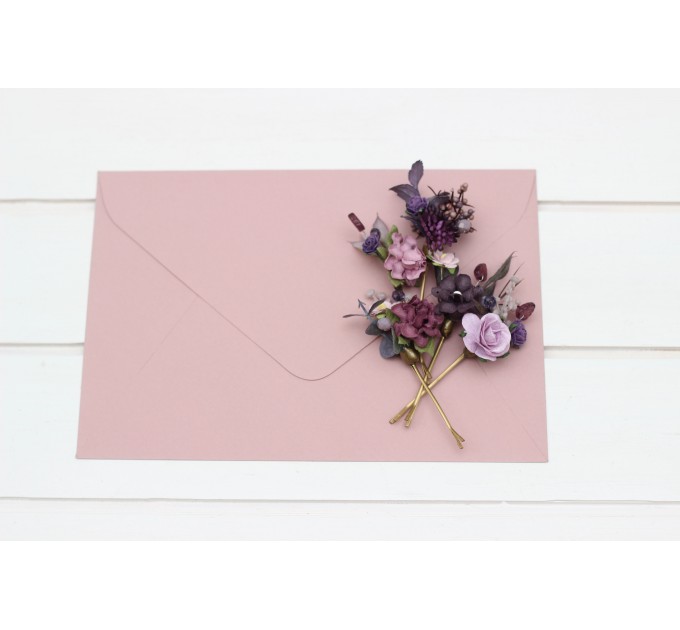 Set of 5 bobby pins in purple lilac color scheme. Hair accessories. Flower accessories for wedding. 5326