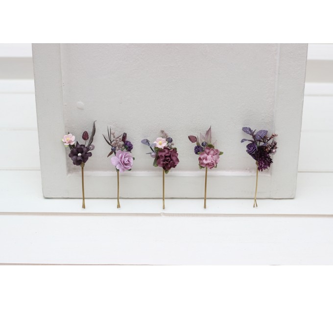 Set of 5 bobby pins in purple lilac color scheme. Hair accessories. Flower accessories for wedding. 5326