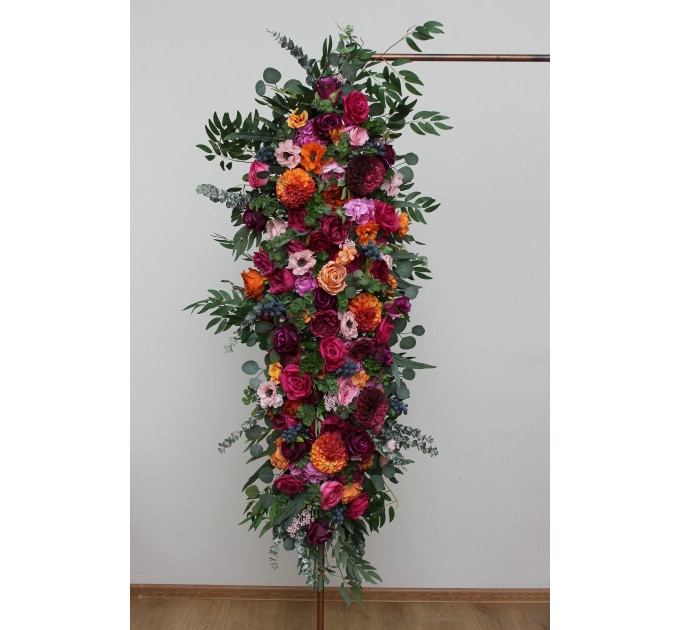 Flower Arch Arrangement in Orange, Pink & Magenta | Faux Floral Archway for Wedding