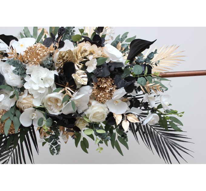 Flower Arch Arrangement in Black, Gold & White | Faux Floral Archway for Wedding