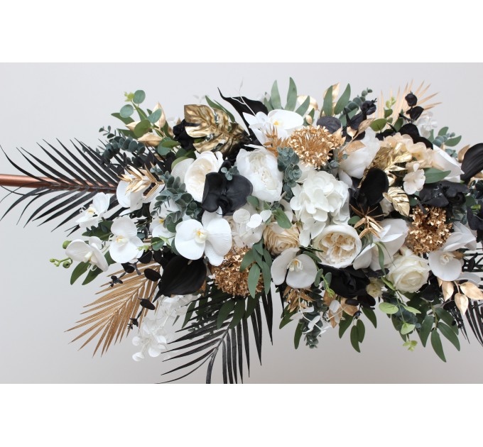 Flower Arch Arrangement in Black, Gold & White | Faux Floral Archway for Wedding