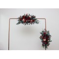 Flower Arch Arrangement in Burgundy, Red, Beige, Teal & Blue | Faux Floral Archway for Wedding